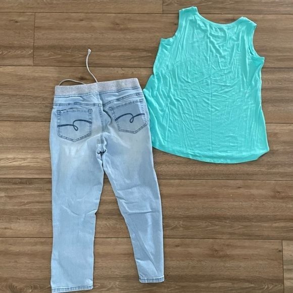 Bundle of 2! Justice Waistband Light Wash Jeans & Justice Kitty Tank Top Sz 18 - Picture 2 of 10